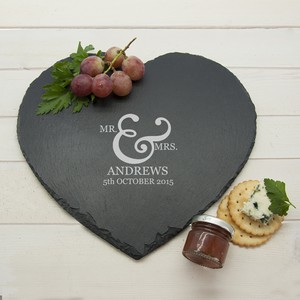  Couples Classic Heart Personalised Slate Cheese Board