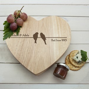 Romantic 'Love Birds' Personalised Heart Cheese Board