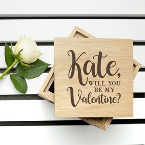 Engraved Be My Valentine Oak Personalised Photo Cube 