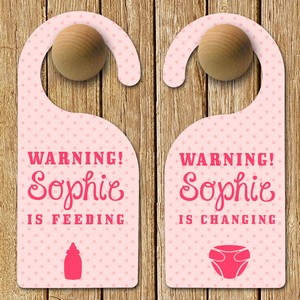 Personalised Pink Baby Warning Door Hanger