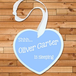 Blue Shhh Baby's Sleeping Personalised Heart Keepsake 