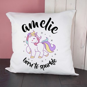 Unicorn Born To Sparkle Personalised Cushion Cover
