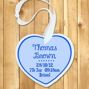 Blue Baby Birth Date Personalised Heart Keepsake 