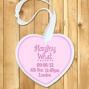 Pink Baby Birth Date Personalised Heart Keepsake 