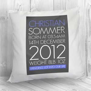 Blue Personalised Baby Cushion Cover