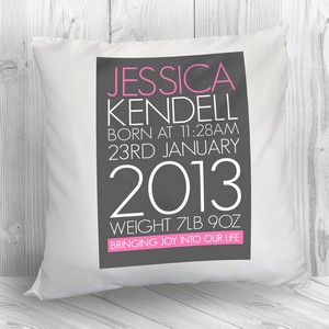 Pink Personalised Baby Cushion Cover
