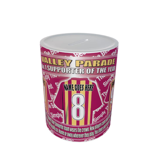 Bradford City Football Shirt Personalised Ceramic Money Box Gift