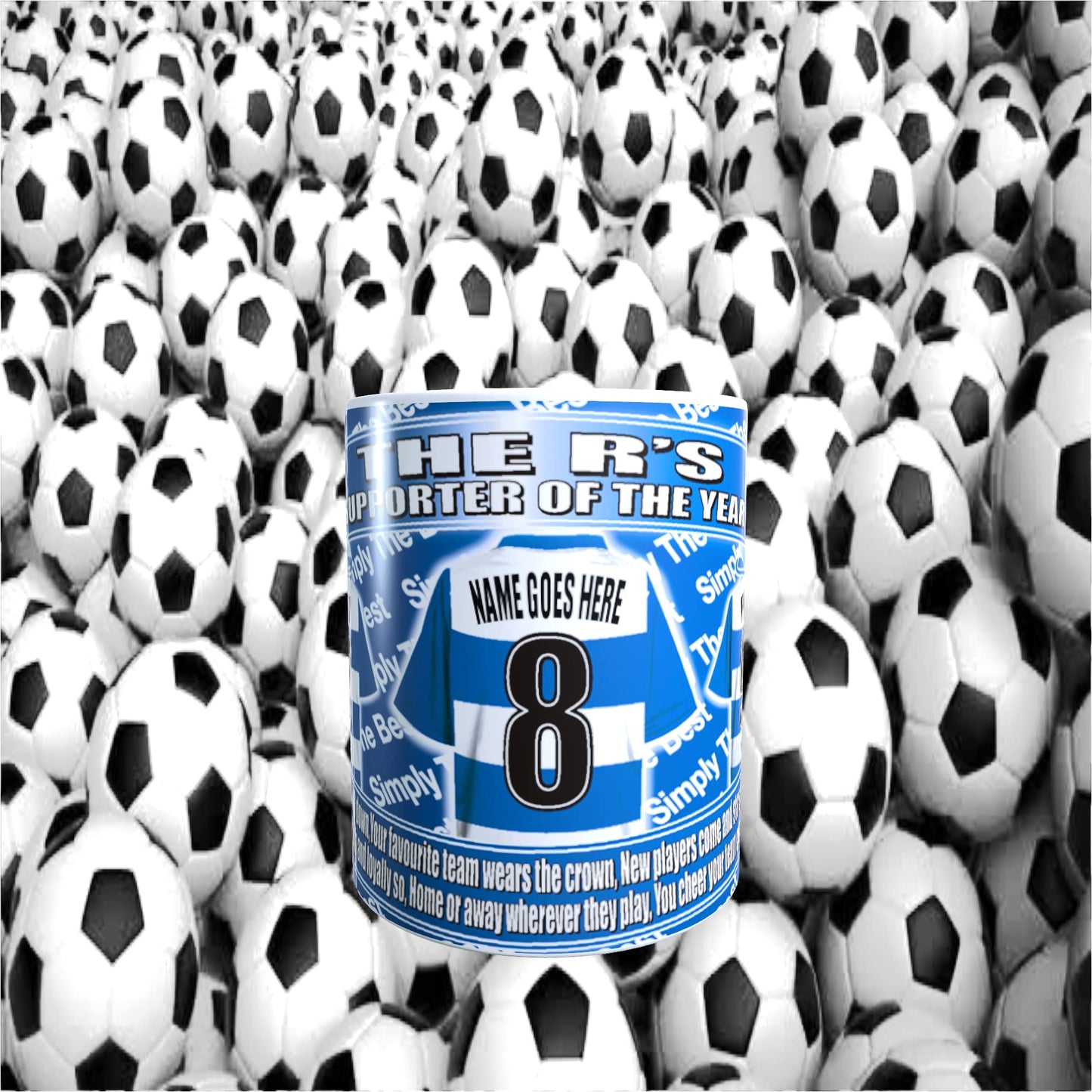 Queens PR Football Team Shirt Personalised Mug Gift with Chocolate Footballs