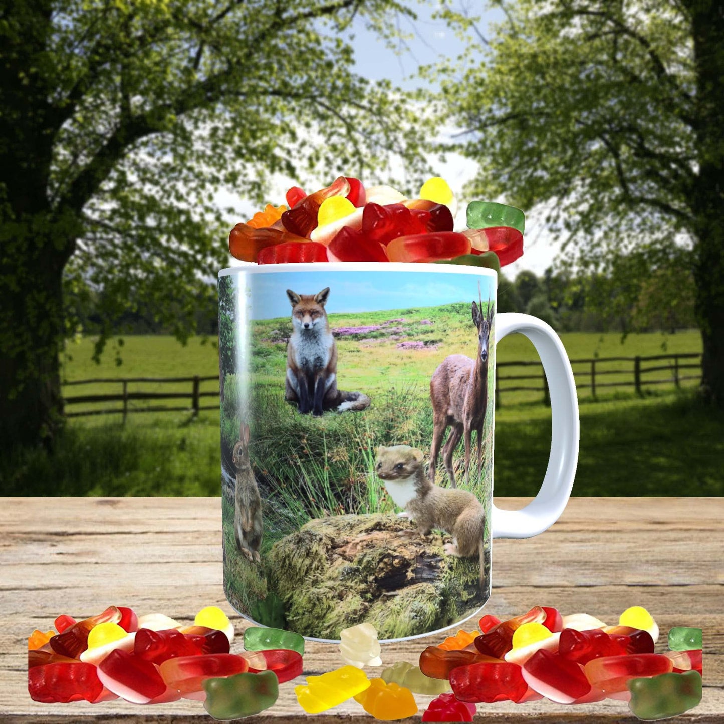 British Countryside Wildlife Animals Mug with Choice of Sweets Gift