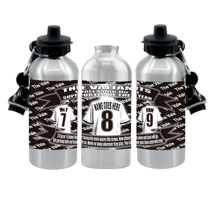 Port Vale Personalised Football Shirt Silver Aluminium Two Lid Unisex Water Bottle Gift
