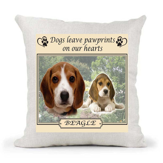 Beagle Dogs Leave Pawprints on our Hearts Country Canvas Style Cushion Cover Gift