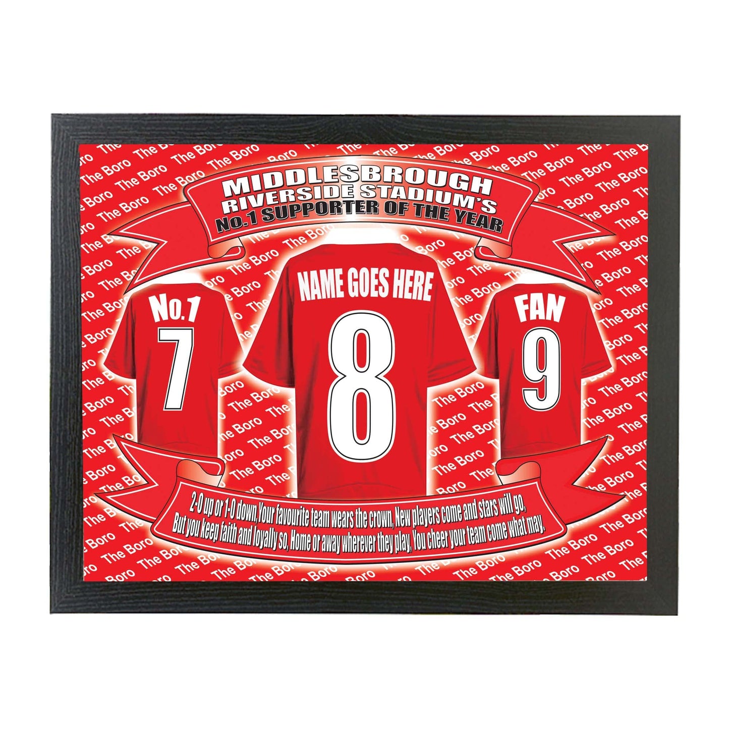 Middlesbrough Football Shirt Personalised Lap Tray Gift