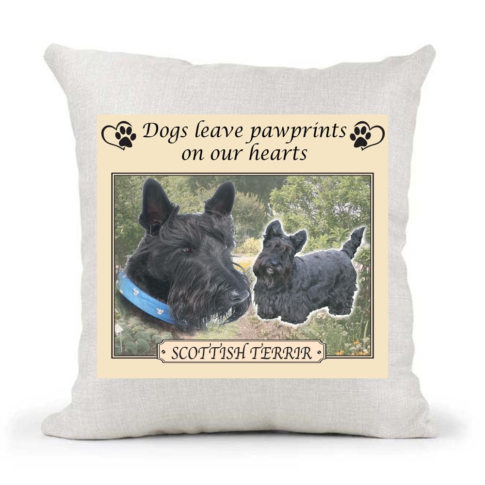 Scottish Terrier Scotty Dogs Leave Pawprints on our Hearts Country Canvas Style Cushion Cover Gift