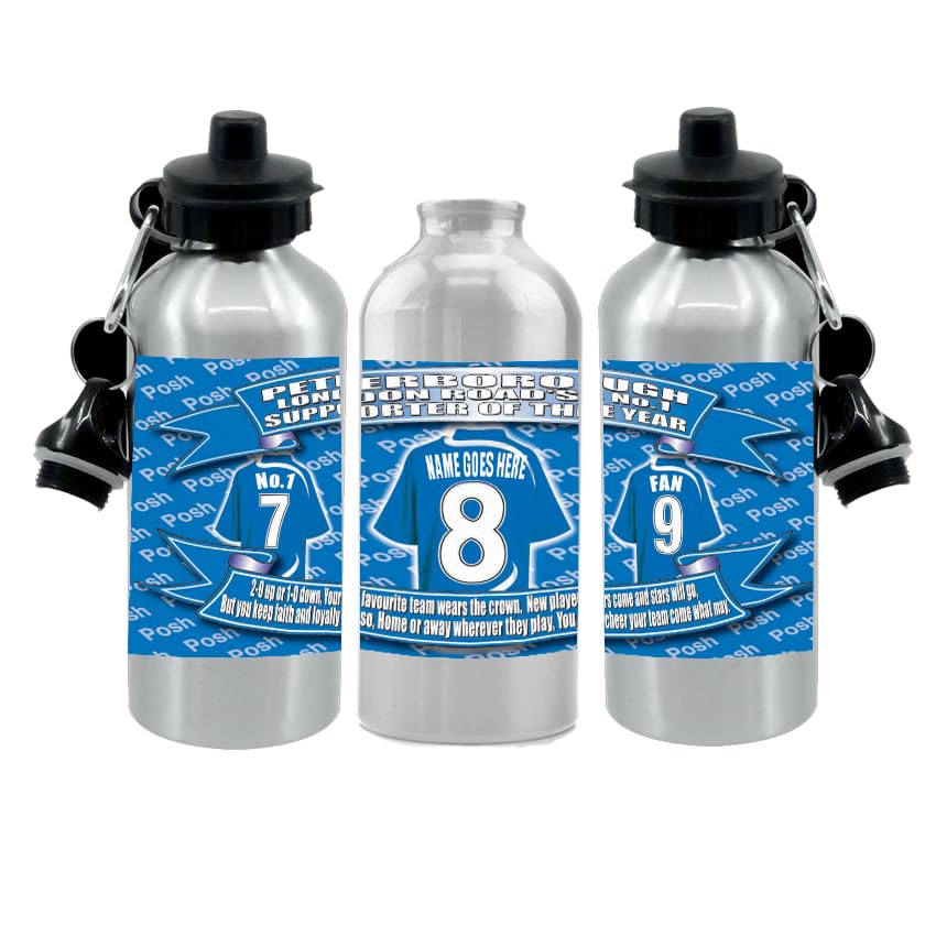 Peter(borough) Personalised Football Shirt Silver Aluminium Two Lid Unisex Water Bottle Gift