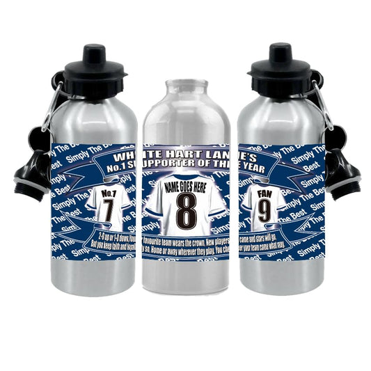 Tott Football Personalised Shirt Silver Aluminium Two Lid Unisex Water Bottle Gift