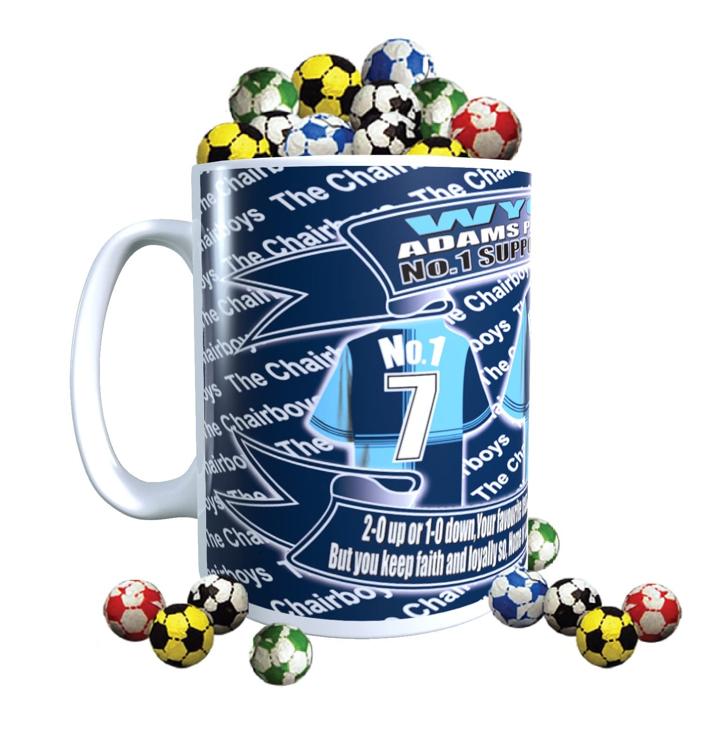 Wycombe Personalised Football Shirt Mug Gift with Chocolate Footballs