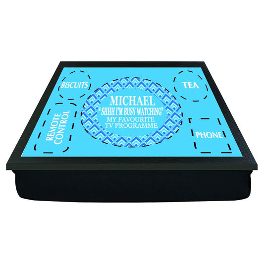 Shhh! I'm watching personalised TV male/female gift tea lap tray (BLUE)