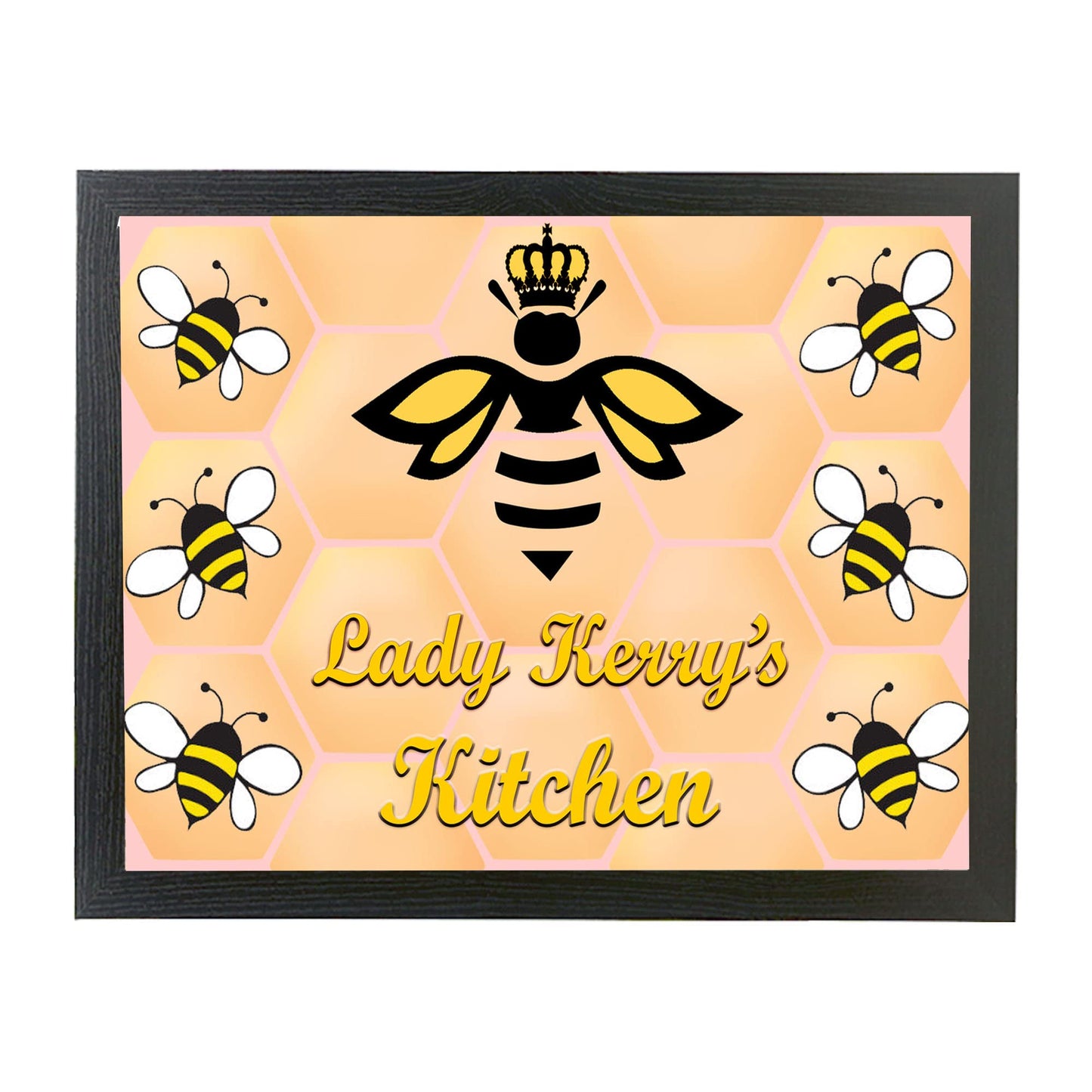Lady Bee Honeycomb Design Personalised Soft Cushion Lap Tray Gift