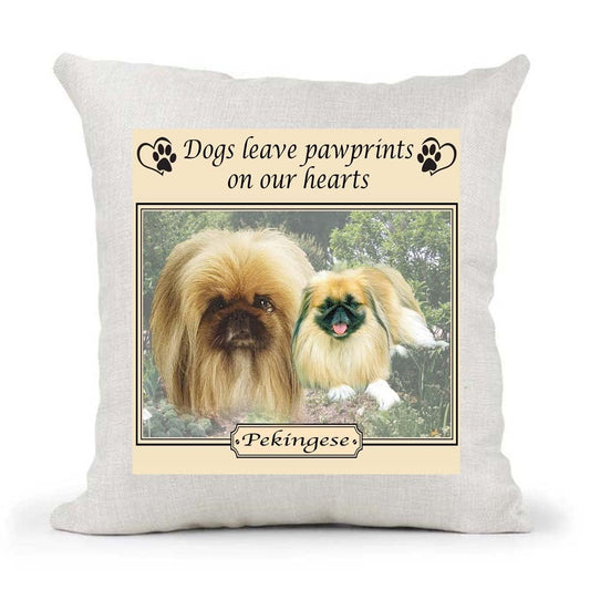 Pekingese Dogs Leave Pawprints on our Hearts Country Canvas Style Cushion Cover Gift