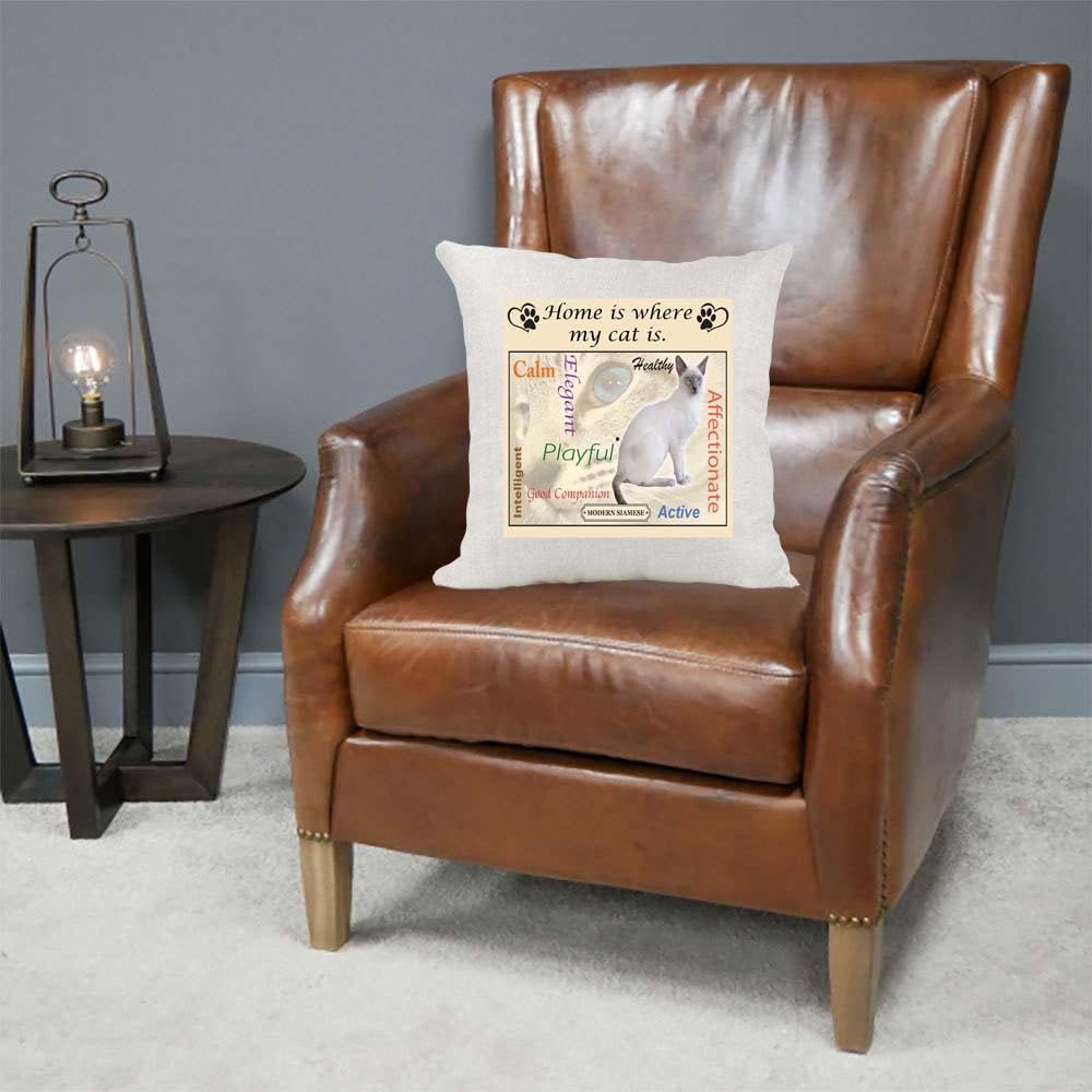 Modern Siamese Breed Home is Where My Cat is Country Canvas Style Cushion Cover Gift