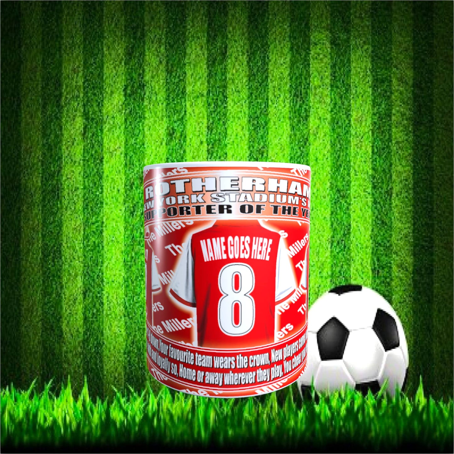 Rotherham Football Team Shirt Personalised Mug Gift with Chocolate Footballs
