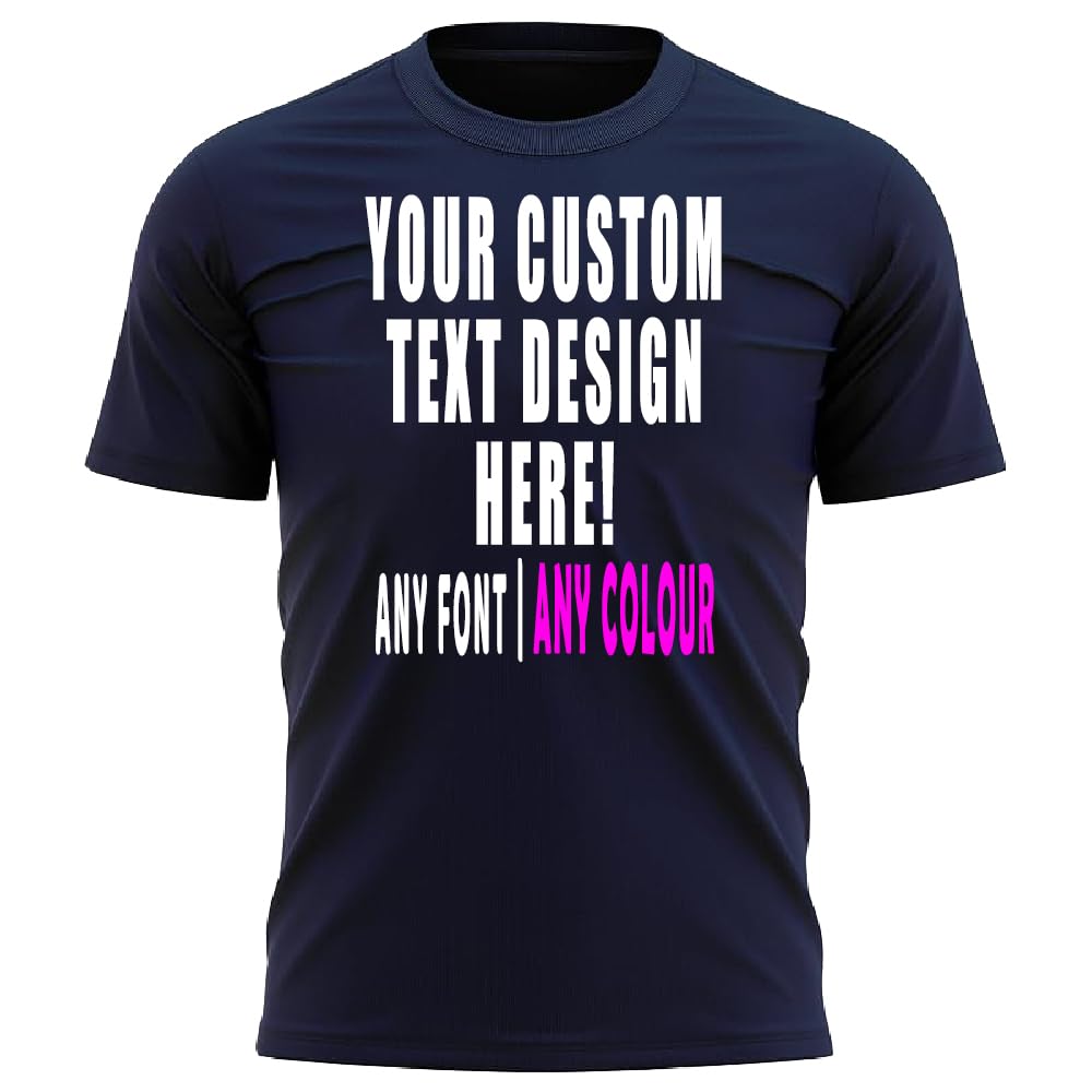 Personalised Bespoke Text Design T Shirt Mens Unisex Fit Any Colour or Font Top Tee Black