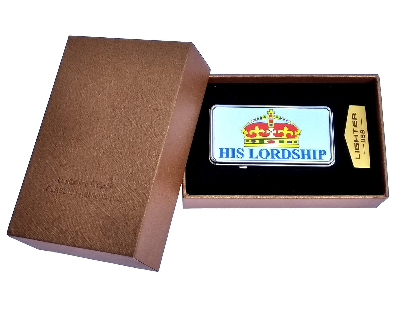 His Lordship Rechargeable Gift Boxed Silver Metal USB Lighter