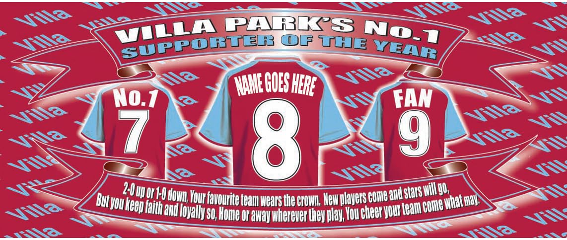 The Villa Personalised Football Shirt Silver Aluminium Two Lid Unisex Water Bottle Gift