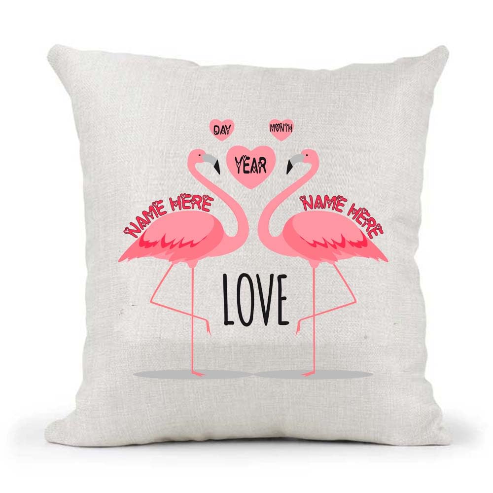 Cute Male Female Gay Straight Couple Flamingo Valentines Day Anniversary Personalised Country Canvas Cushion Cover Gift