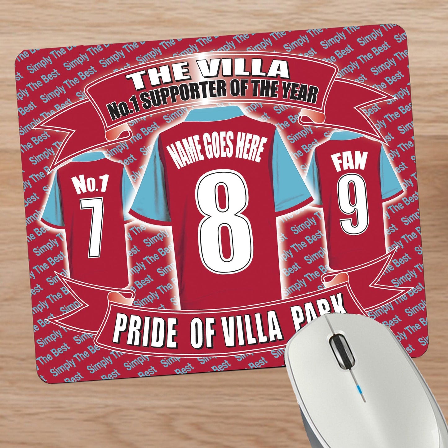 The Villa Football Shirt Personalised Mouse Mat Team-Aston Gift
