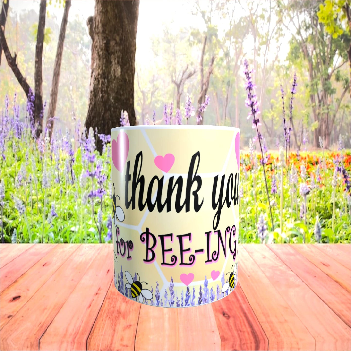 Honeycomb Yellow Pink Love Hearts Valentine's Day Any Occasion Mug Gift