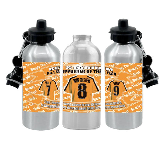 Hull Personalised Football Shirt Silver Aluminium Two Lid Unisex Water Bottle Gift