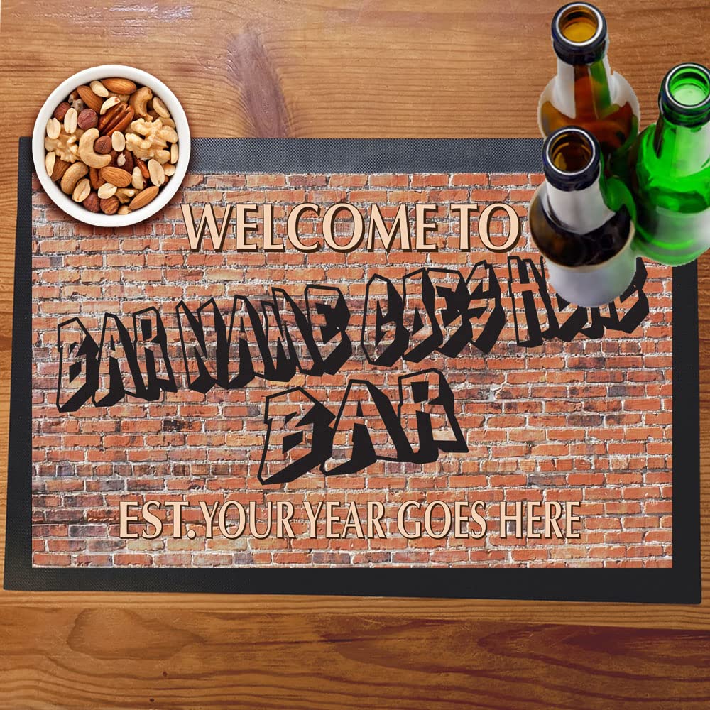 Graffiti Brick Wall Bar Mat Runner with Non- Slip Rubber Back and Personalised Name and Year Home, Pub, Coffee Shop, Venue, Garden, Bar Gift
