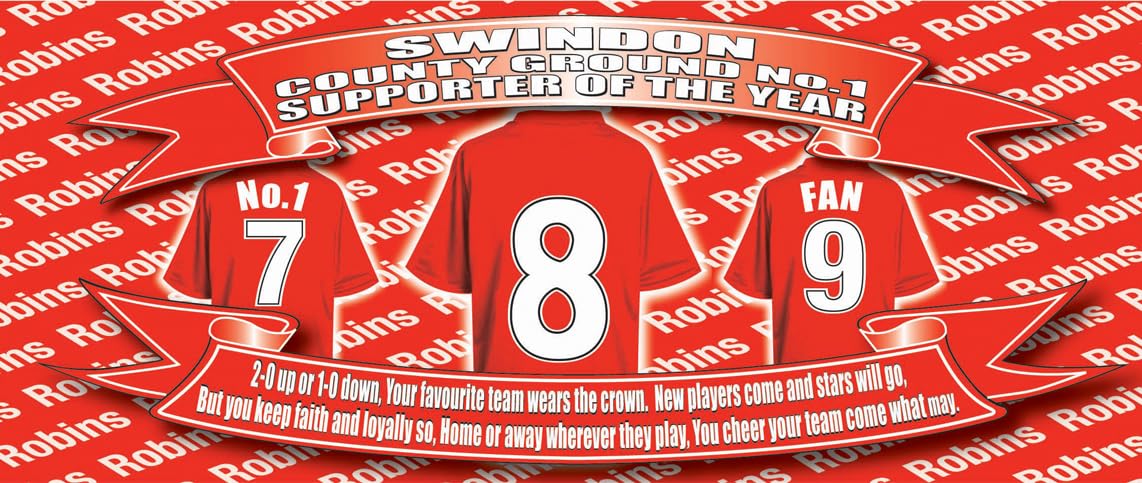 Swindon Water Bottle - Football Shirt - Silver Aluminium Two Lids - Unisex Gift
