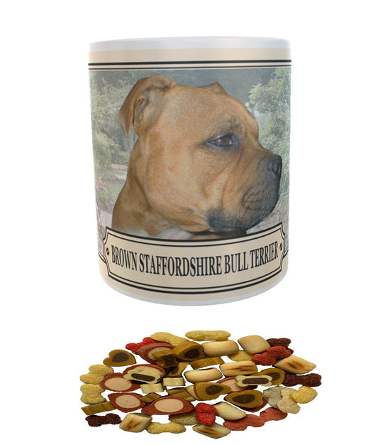 Brown Staffordshire Bull Terrier Dog Breed Gift Mug with Treats