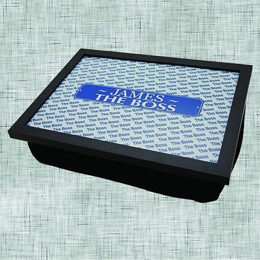 The Boss Male Blue Personalised lap tray gift
