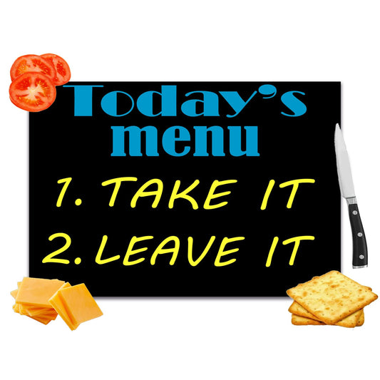 Take It Leave It Fun Cooking Toughened Glass Heat Resistant Worktop Saver Cutting and Chopping Board Gift