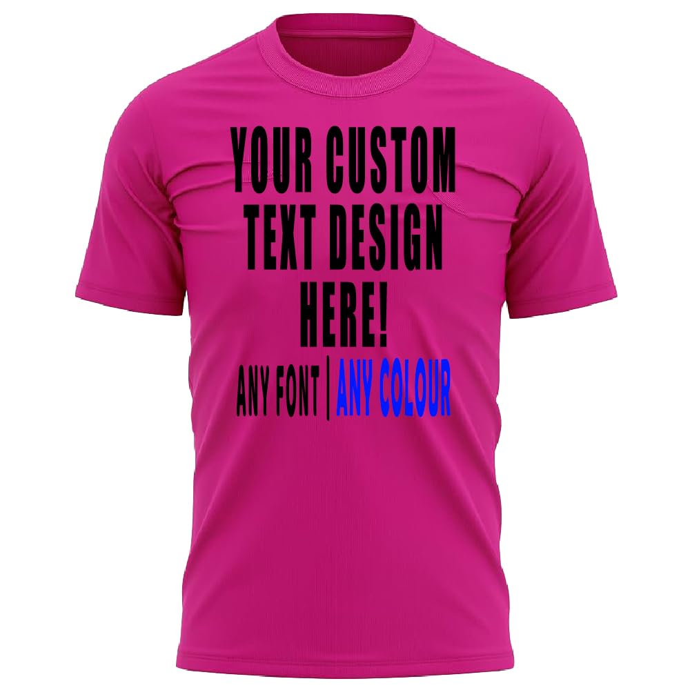 Personalised Bespoke Text Design T Shirt Mens Unisex Fit Any Colour or Font Top Tee Black