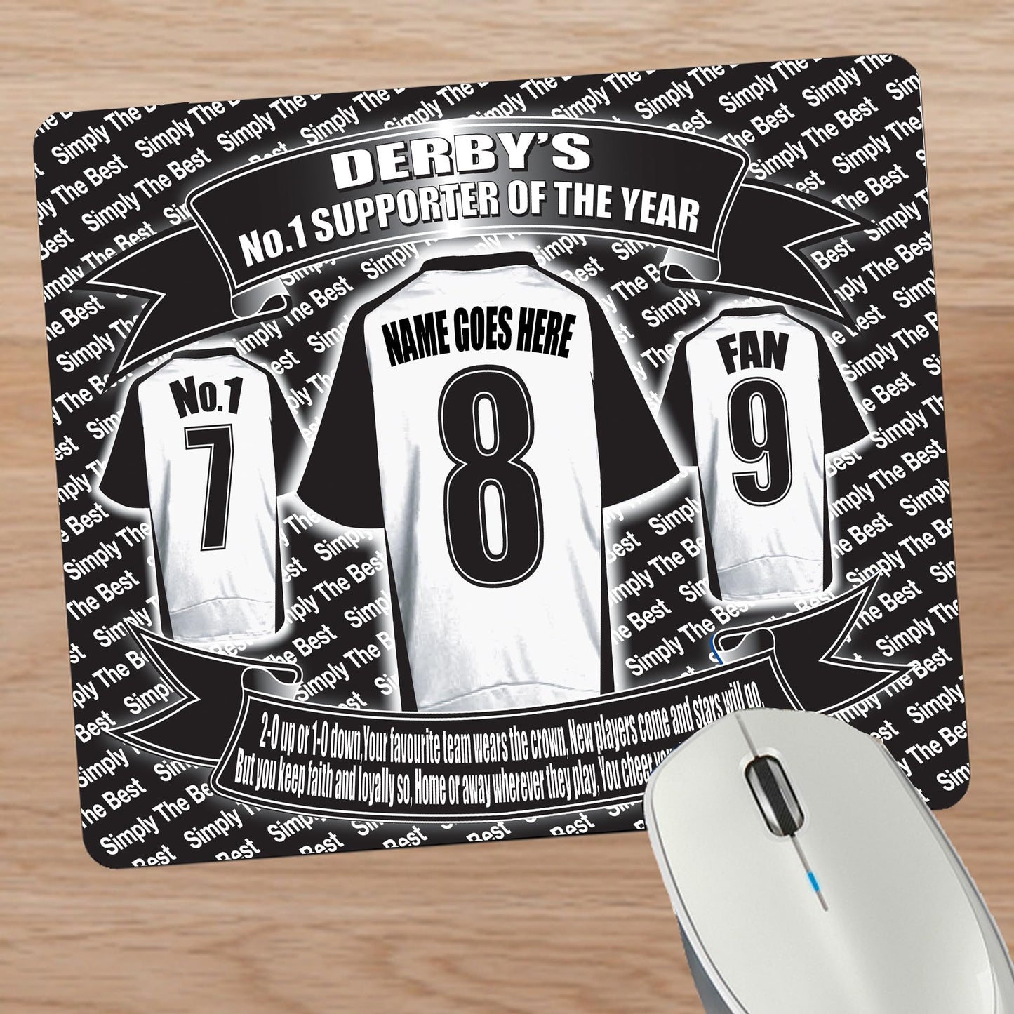 Derby Football Shirt Personalised Mouse Mat Gift