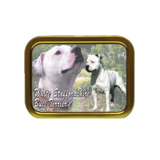White Staffordshire Staffy Bull Terrier Dog Breed Tobacco Storage Tin & Products
