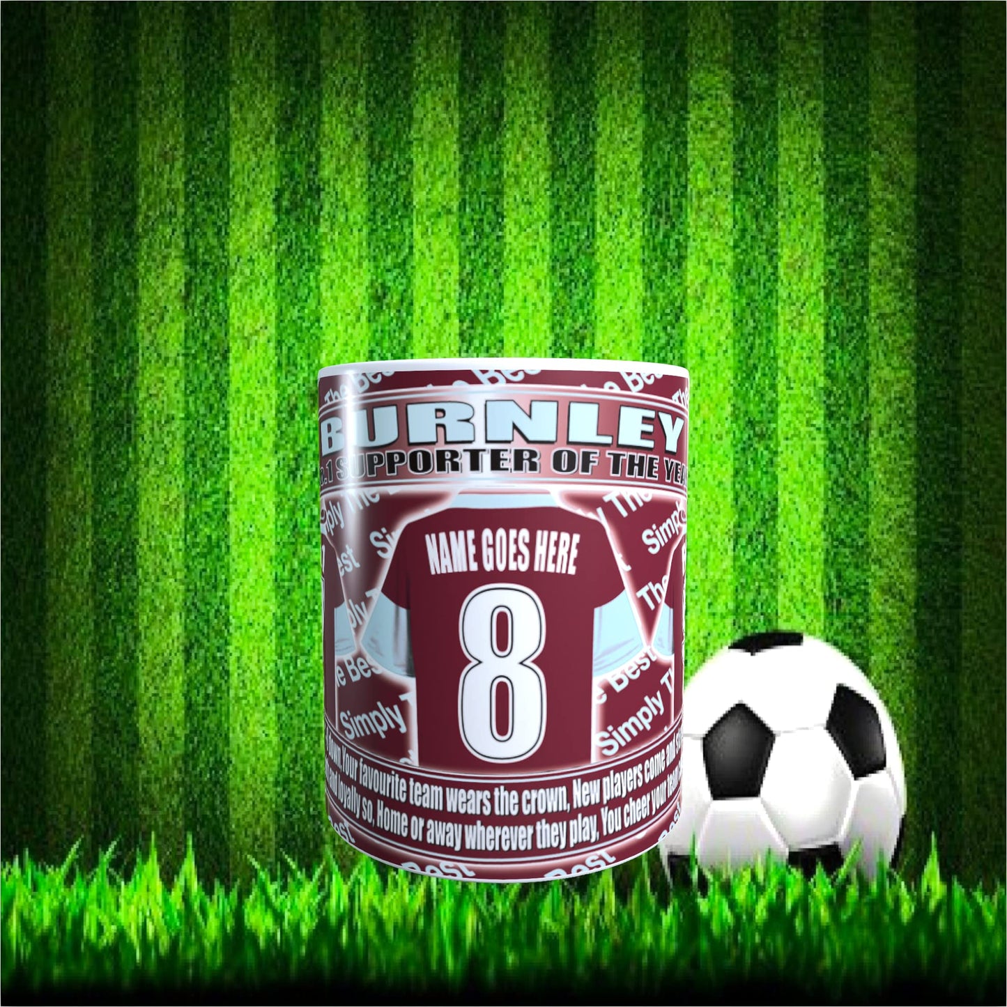 Burnley Football Team Shirt Personalised Mug Gift with Chocolate Footballs