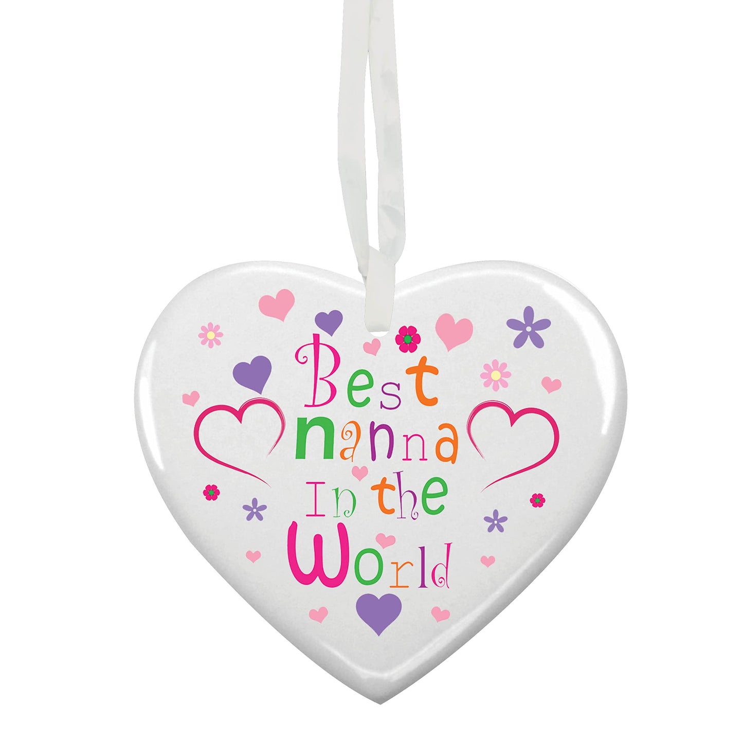 Best In The World Nanna Customised Hanging Heart Ceramic Keepsake Gift - (More Relative Options Are Available)