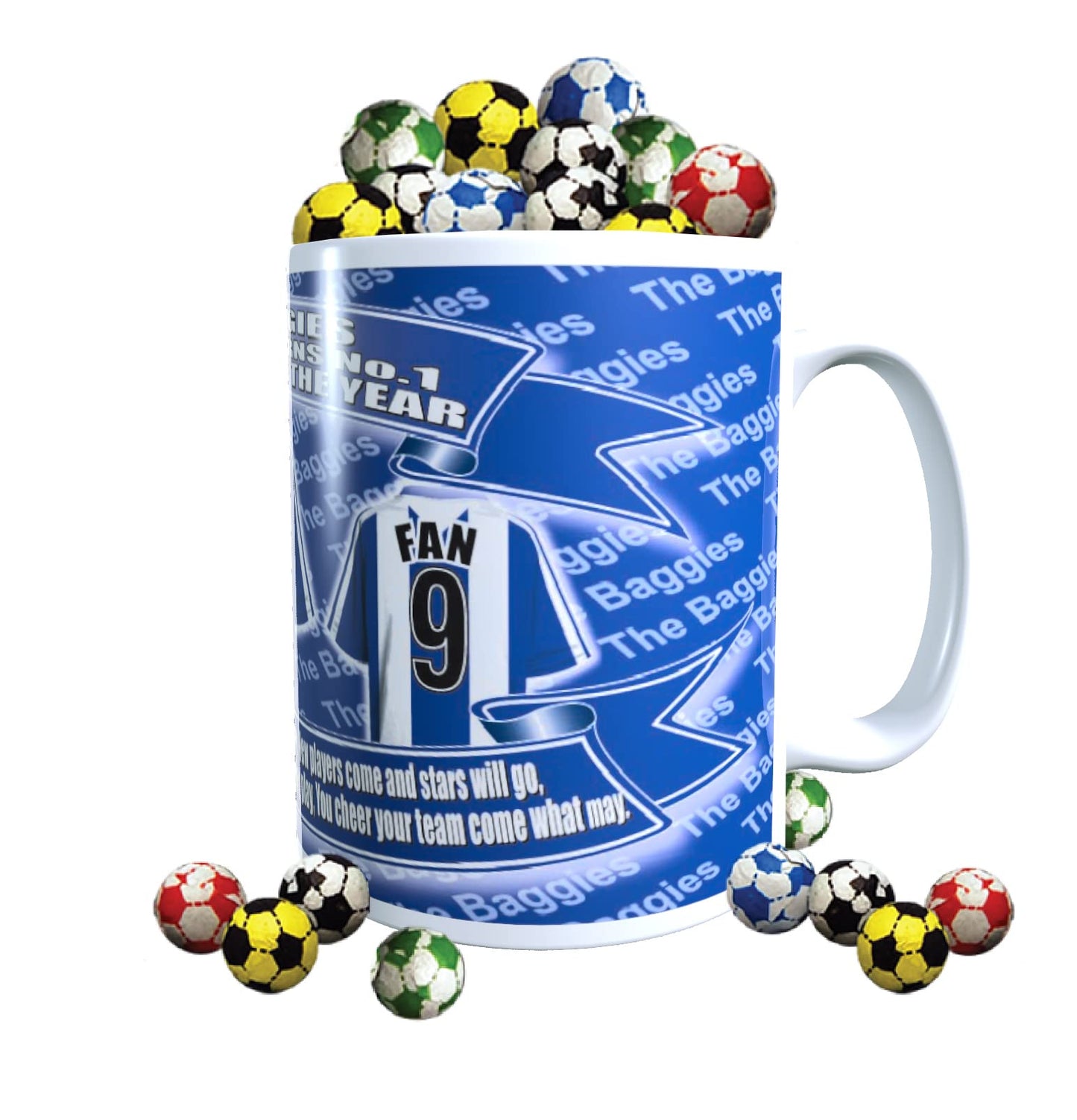 West Bromwich Albion Personalised Football Shirt Mug Gift with Chocolate Footballs