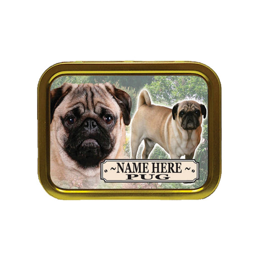 Pug Dog Breed Personalised Tobacco Tin & Products Gift Set