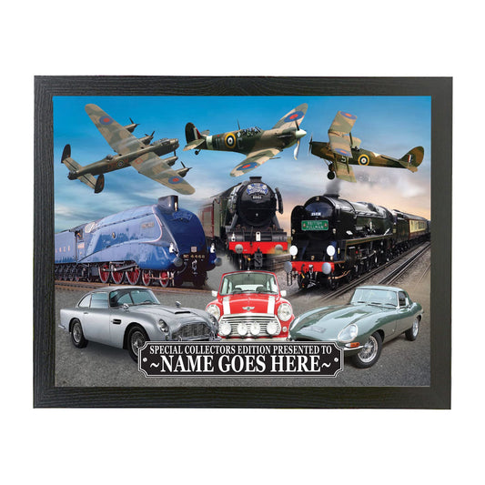 Planes Trains and Automobiles Classic Car & Transport Icons Framed Wall Hanging Picture Gift