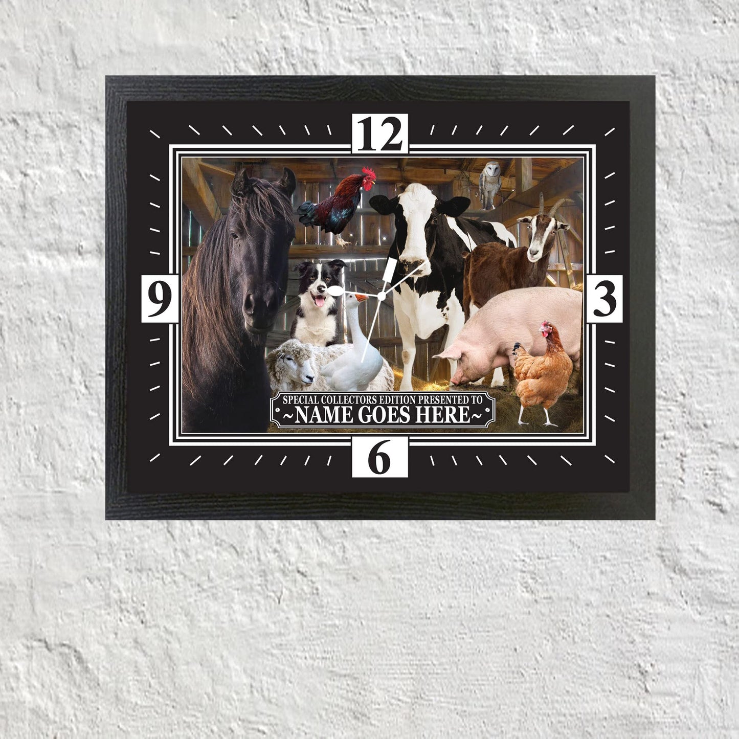 Farm Animals Barn Gathering Personalised Wall Clock