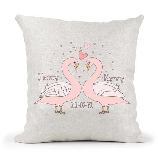 Cute Gay Lesbian Female Couple Swans Valentines Day Anniversary Personalised Country Canvas Style Cushion Cover Gift