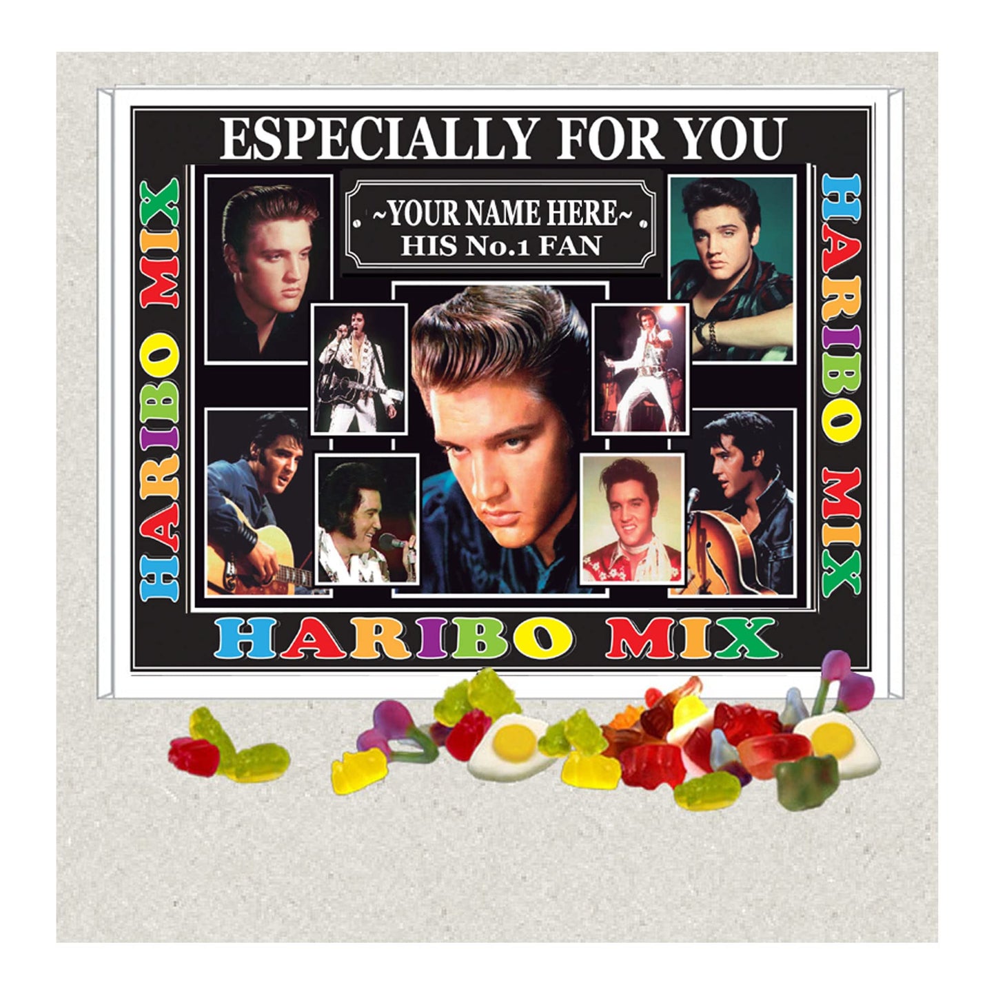 Presley King of Rock n Roll Music Icon Personalised Boxed Sweets Gift Present Movie Star Choice of Sweets