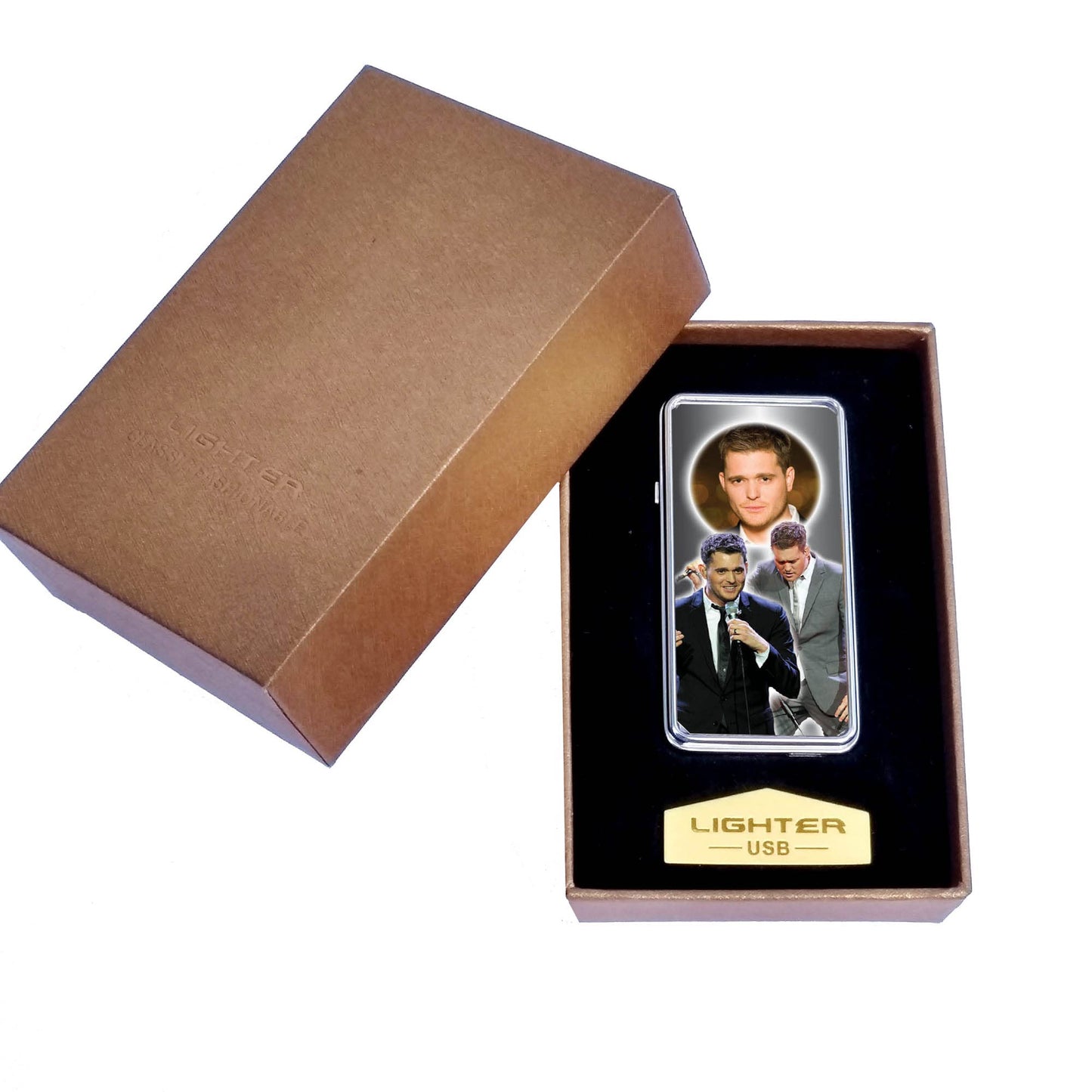 Buble Icon Rechargeable Gift Boxed Silver Metal USB Lighter