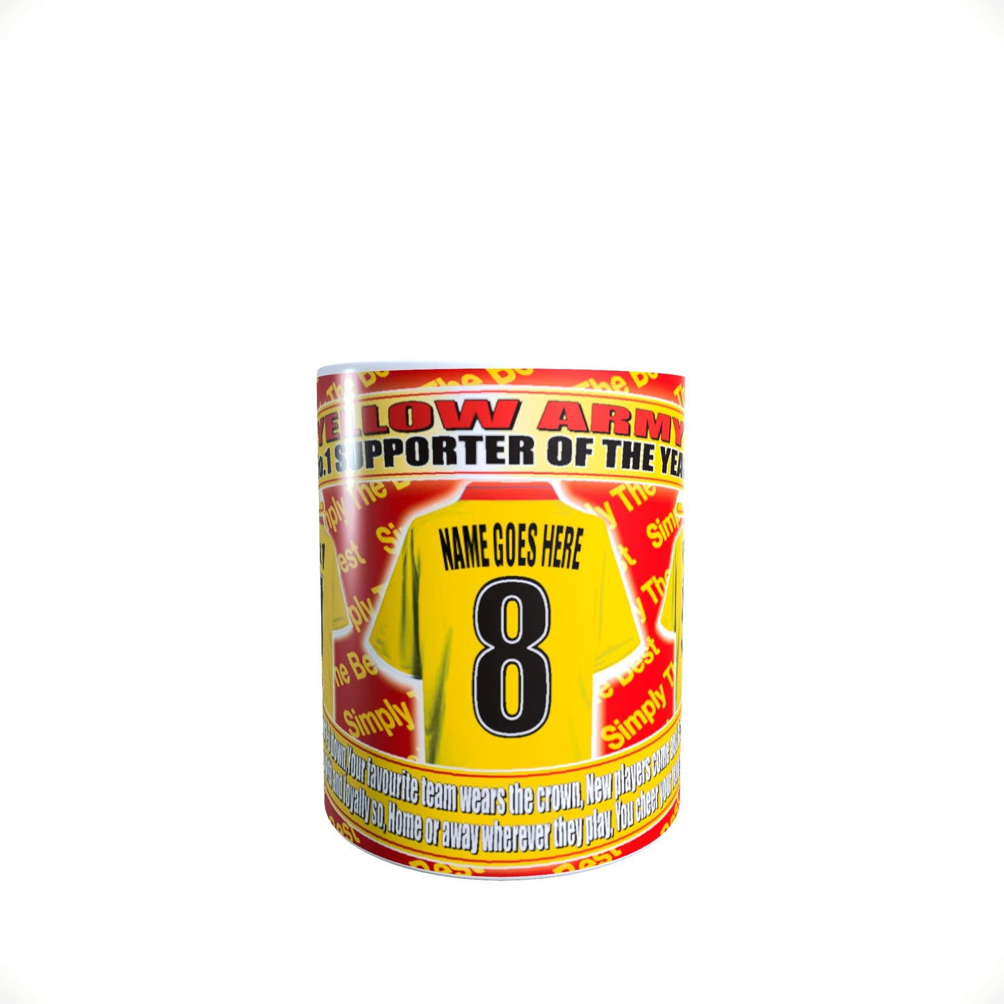 Watford Football Team Shirt Personalised Mug Gift with Chocolate Footballs